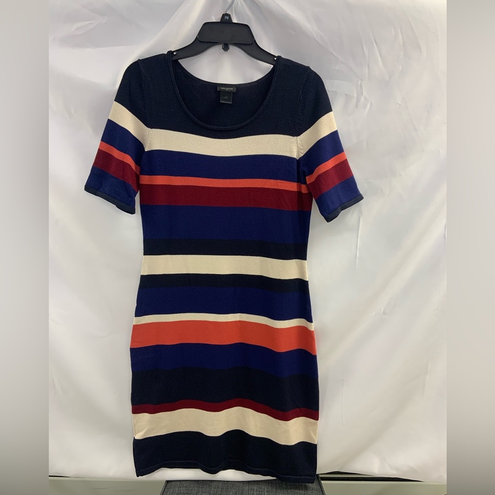 Ann Taylor Navy, Blue, Red, Coral, and Cream Knit Sweater Dress Size Medium